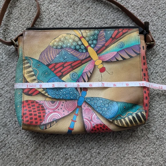 Anuschka hand painted dragonfly Cross body - Picture 5 of 11